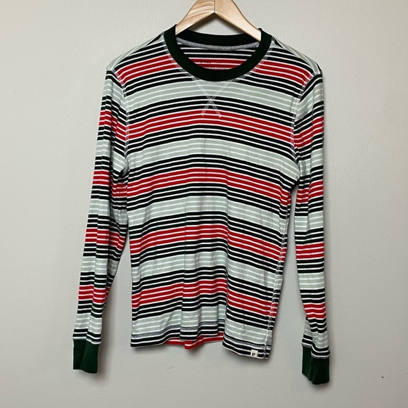 *SOLD* Pact Green & Red Striped Crewneck Long Sleeve Tee Women’s Small Organic - Picture 2 of 6
